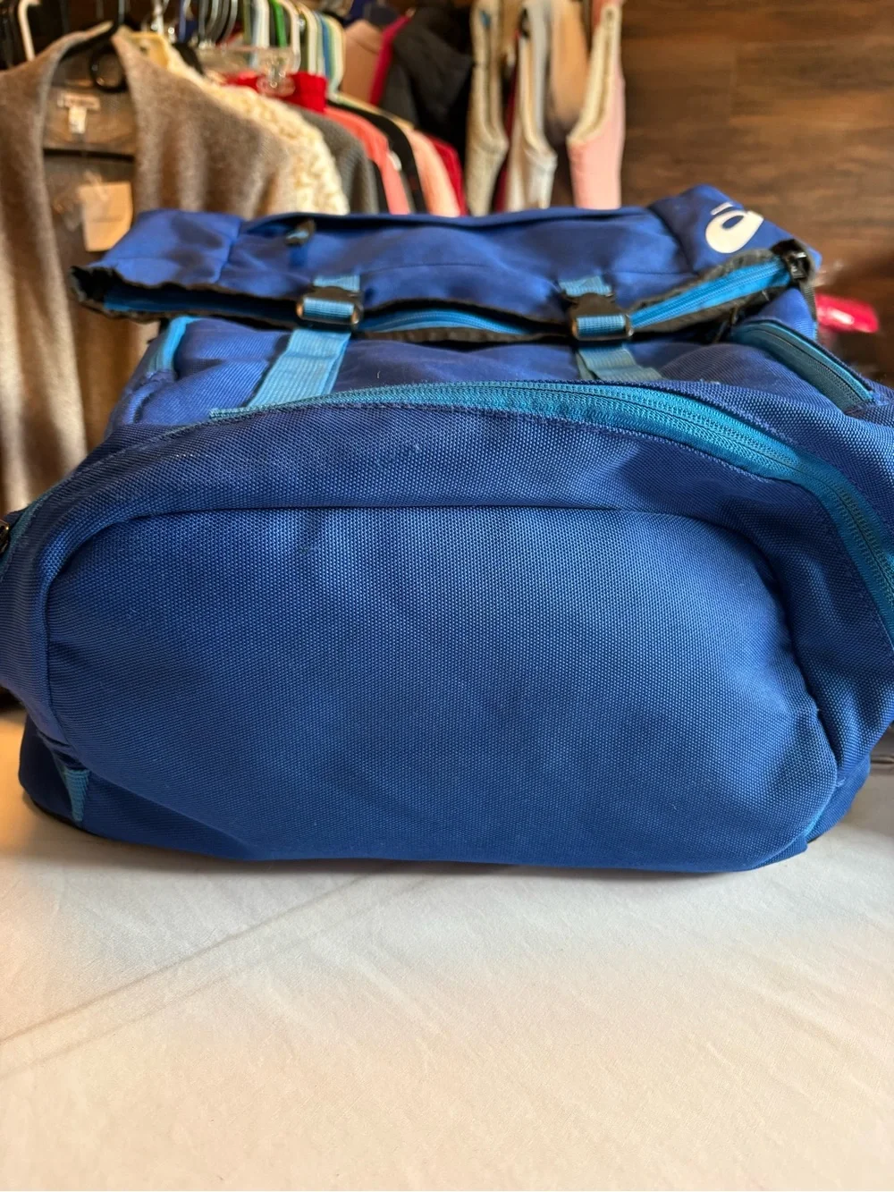 Asics Royal Blue Roll-Top Backpack with Light Blue Accents